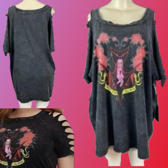 Disney +6 Black Aged Aladdin Jafar All Mine Graphic Short Slashed Sleeve T-Shirt - Picture 1 of 8